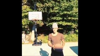 Justin Bieber does a trick with a basketball & his grandfather Bruce in Canada - August 31, 2014