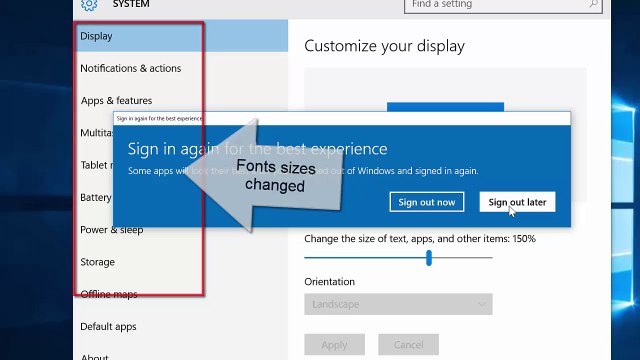 How to change Fonts and icon sizes on windows 10