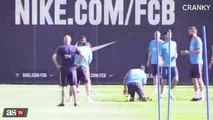 Lionel Messi , Suarez And Neymar Having Fun In Barcelona Training 2015