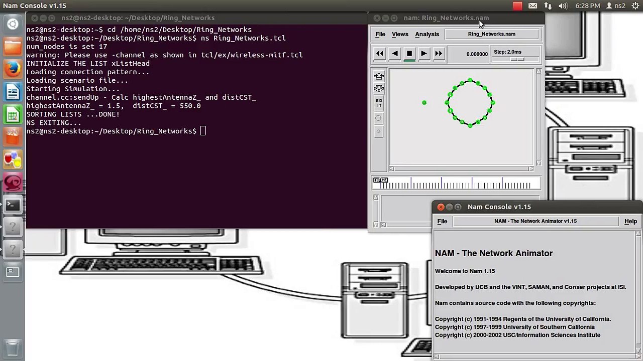 Ring Networks project output - Network simulator2 projects