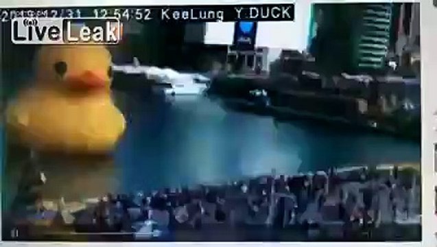 Giant rubber duck exploding at Taiwan Keelung