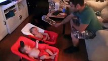 Twins having fun with dad