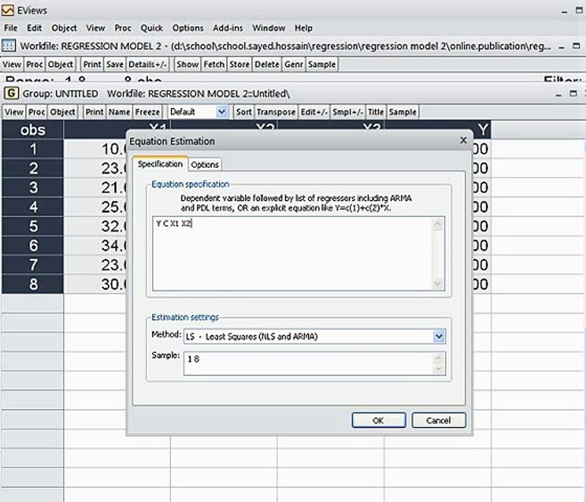 Regression Model Two. EVIEWS