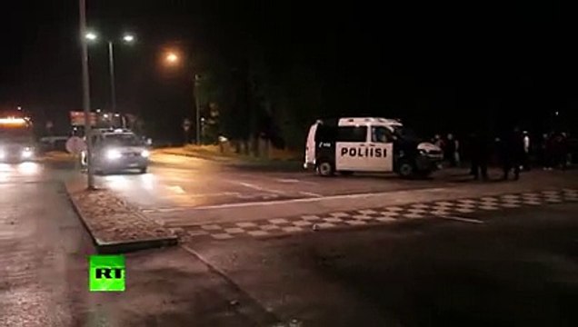 Protesters attack refugee bus with stones, fireworks in Finland