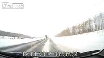 LiveLeak.com - Car comes from nowhere on snowy road causes bad head-on smash