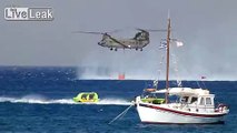 Greek Army Chinook CH-47DG helicopter collecting water off Faliraki, Rhodes