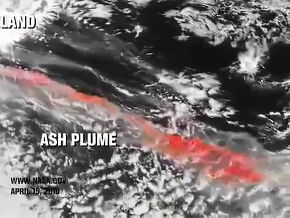 NASA animation - Iceland volcano ash plume moves over Europe