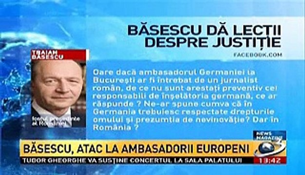 Basescu despre dubla masura a ambasadorilor occidentali, cazul Wolkswagen, anticoruptia si arestarile fara judecata