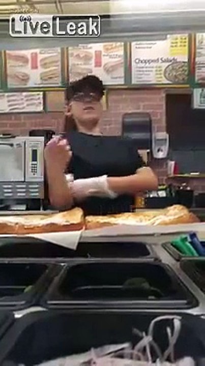 Subway worker on heroin nodding out while making sandwich