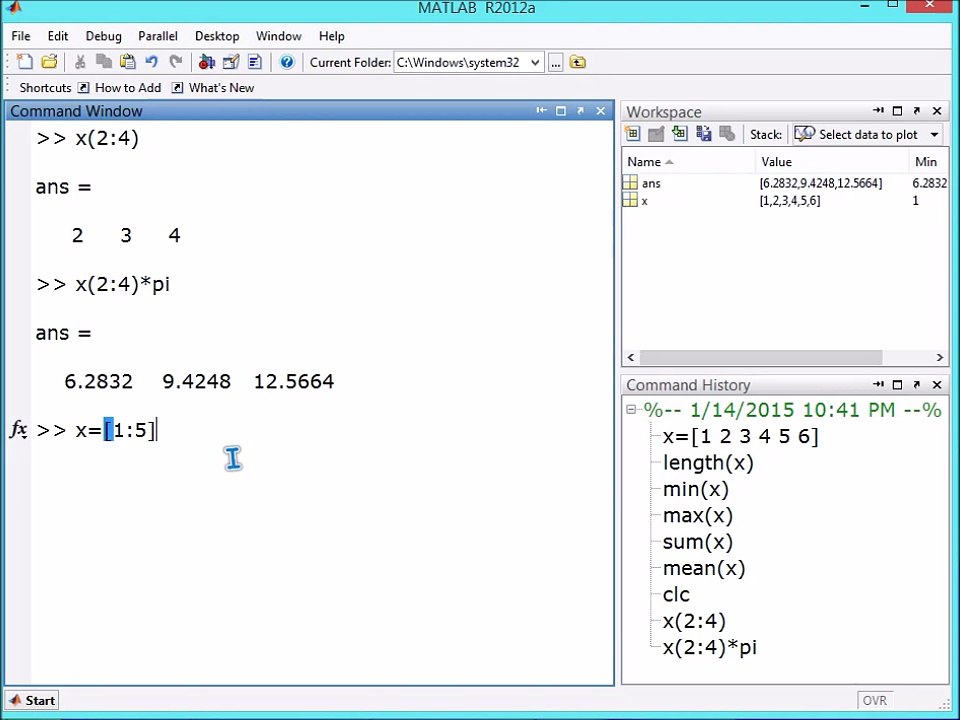 9 MATLAB VECTORS EVEN SPACING MULTIPLYING ELEMENTS