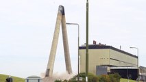 Perfect demolition of two 150m Power Station Towers in Scotland