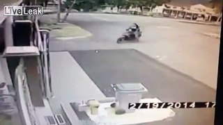 Driving a scooter against a motor gate