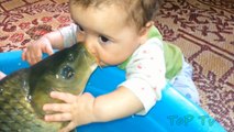 Cute Baby Love's To Kiss His Fish Pet - AMAZING