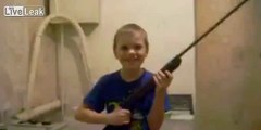 Idiotic, BB Gun at Point Blank Range Goes Off While Pointed at Kid