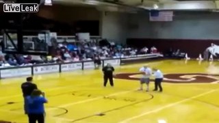 Crowd goes wild as BLIND man makes 3-point shot at college basketball halftime...winning a year's supply of McDonald's