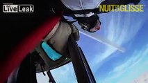 Wingsuit proximity flying above skiers with close call!