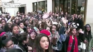 Hysterical groupies waiting for Rihanna in Paris
