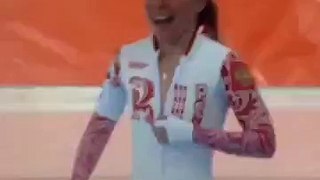 Speed Skater - Celebrates by unzipping....