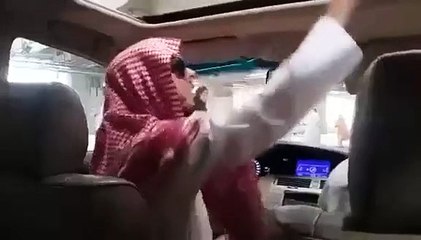 Saudi VIP stoning the devil from the inside of his SUV