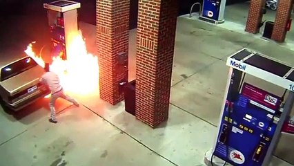 Gentleman trying to kill spider in Gas Station!