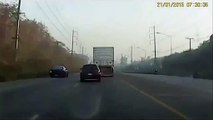 Aggressive Driver Almost Hits Biker, Then Car, Then Truck, Then Car