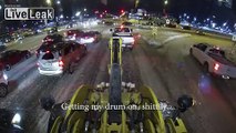 Woman hits curb, comes at my front end loader - Gopro dashcam