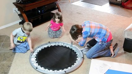 Funny and Cute Kids Bounce on Mini Trampoline Kinder Playtime