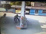LiveLeak.com - Man on fire when motorcycle catches fire at gas station
