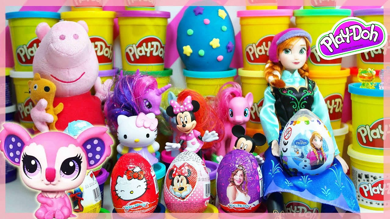 Play Doh Ppa Pig, Spongebob Squarants with Unboxing Kinder Surprise