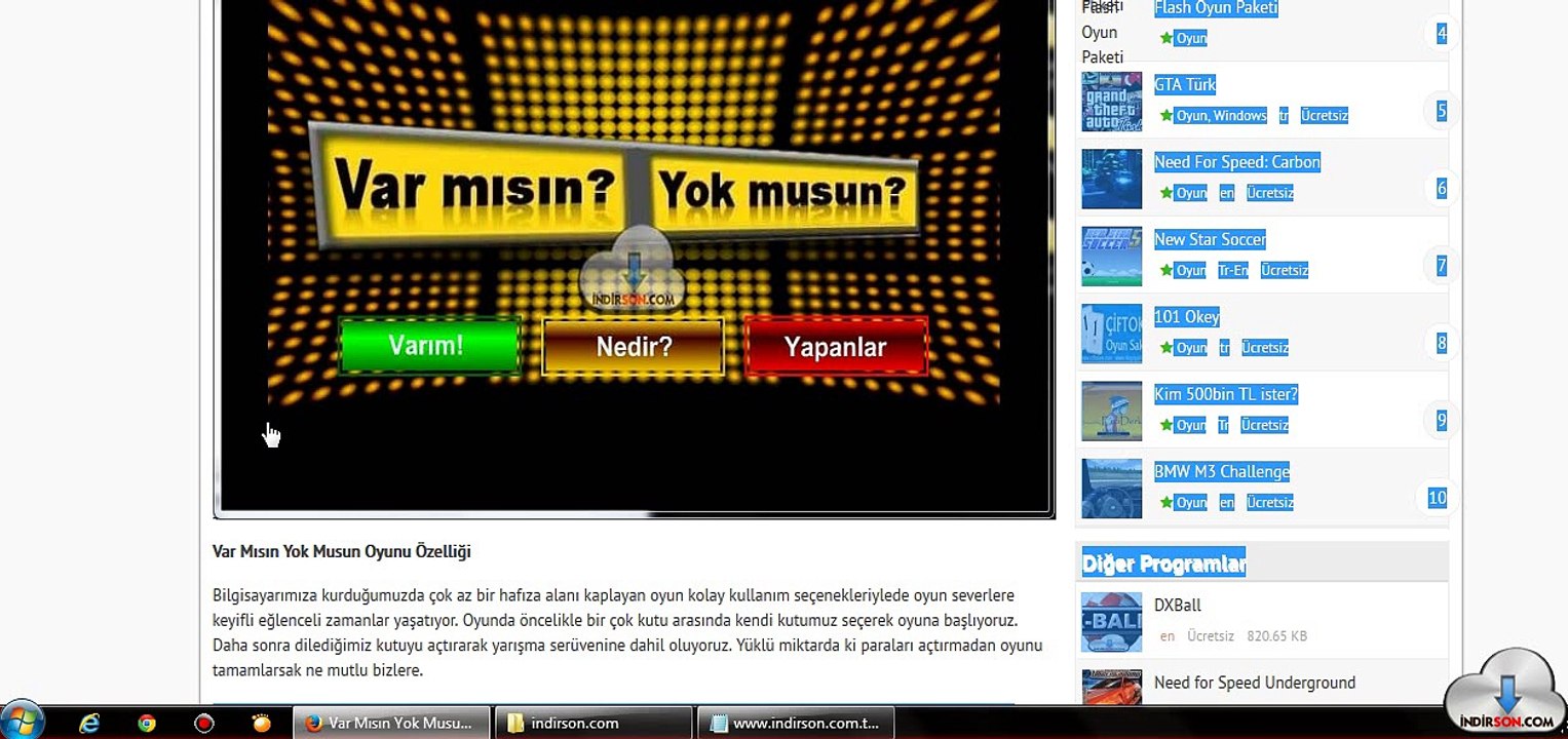 Var Mısın Yok Musun Oyunu Kurulumu