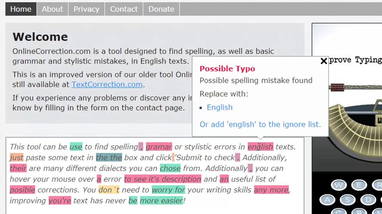 Online Correction Tool For Spelling and Grammar
