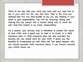 Five Reasons to Invest in a Child Insurance