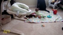 Adorable baby hysterically laughs at dog's bark