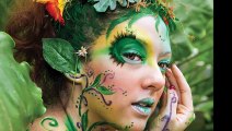 Girls body paint with nature
