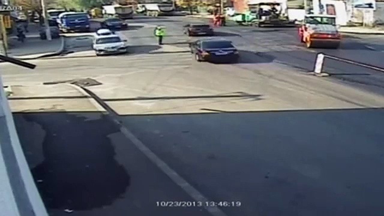 Bull hits Police Man on the Road
