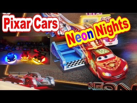 Pixar Cars Neon Nights Play Set Unboxing and Toy Review with Neon Lightning McQueen