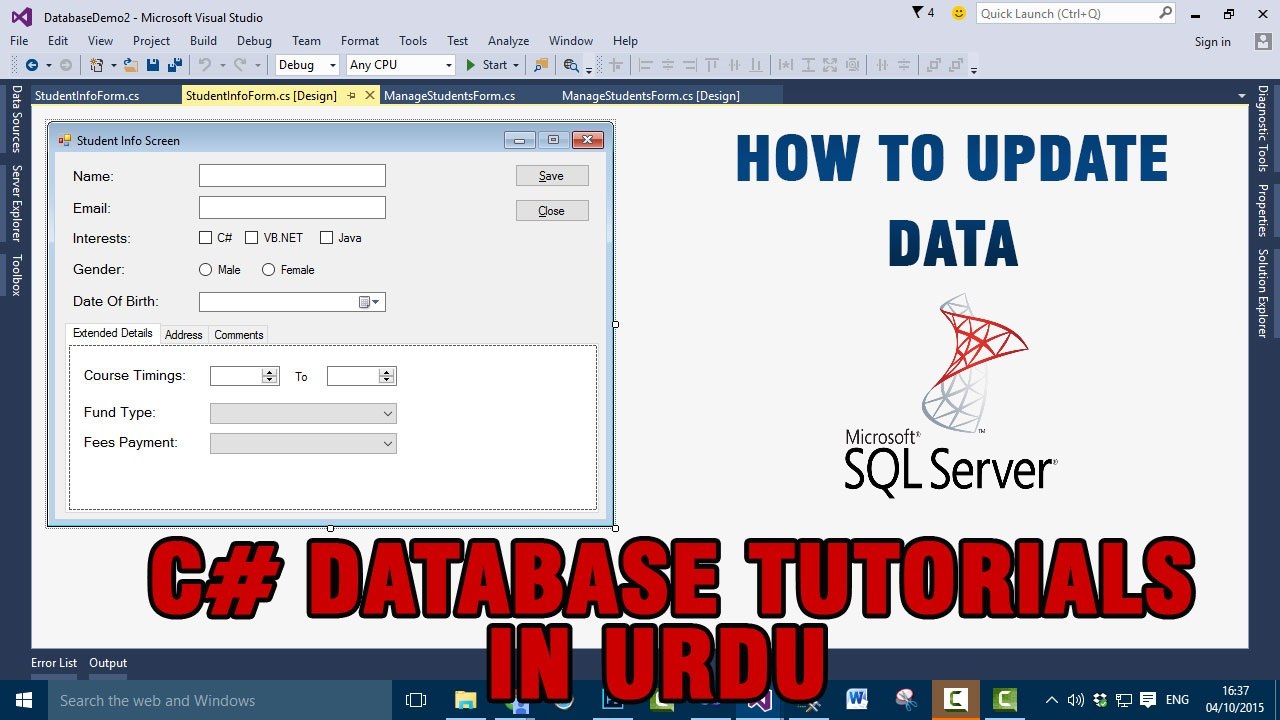 P(14) C# Database Tutorials In Urdu - How to update record
