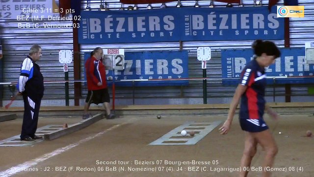Premier tir de précision, Béziers contre Bourg-en-Bresse, Club Elite Féminin J1, Sport Boules, saison 2015 / 2016