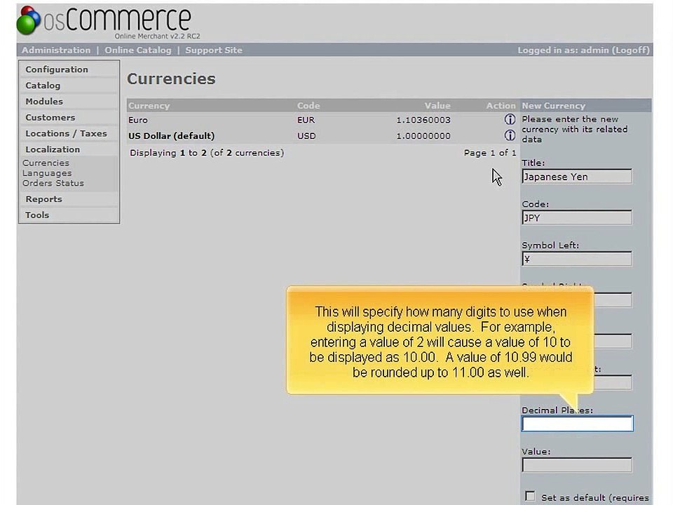 Managing currencies in OS commerce