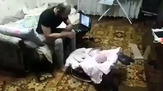 Cat Protects few months Baby from Dad - Amazing Love