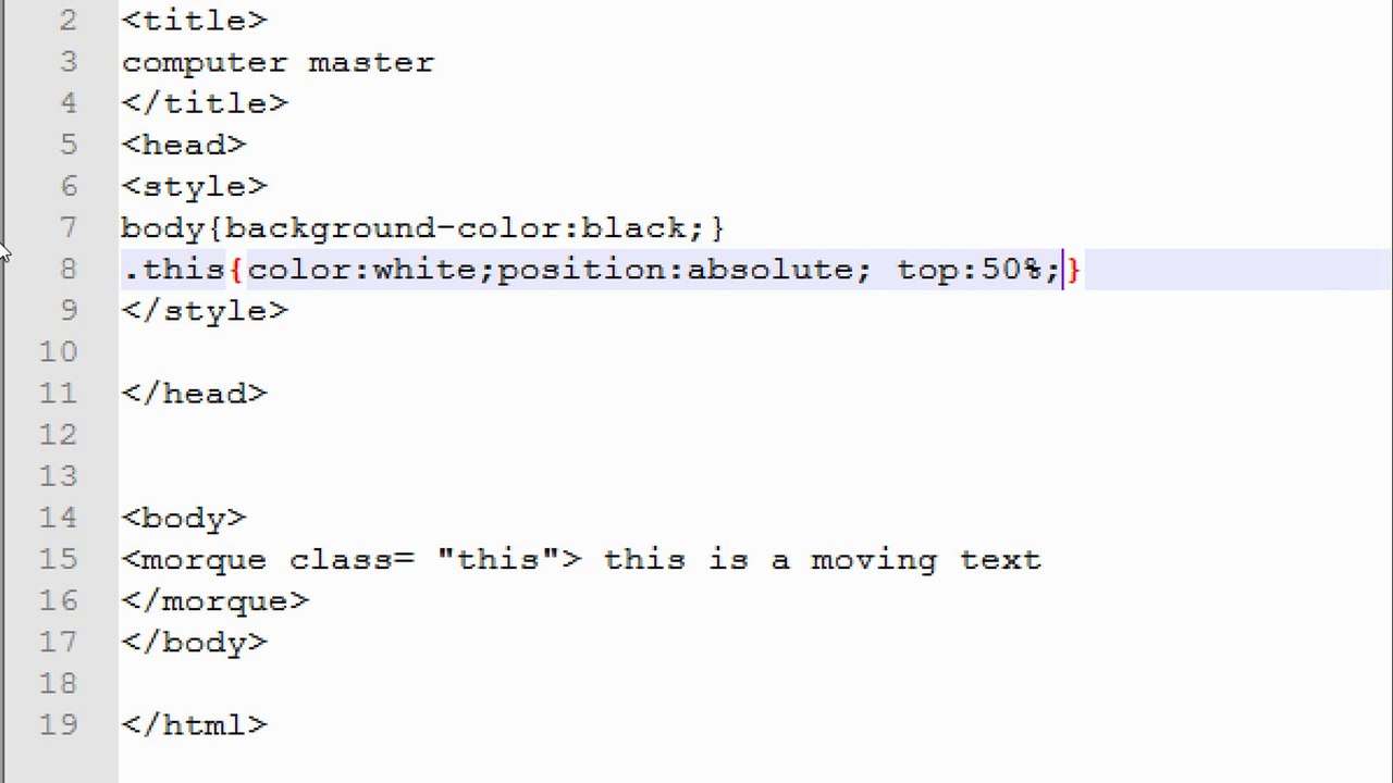 how to create a website in html using notepad part 18 ..adding moving animation
