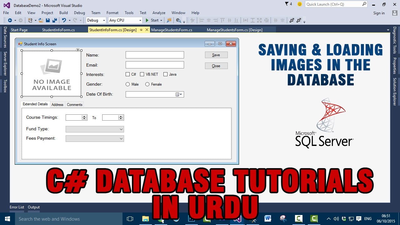 P(15) C# Database Tutorials In Urdu - Saving And Loading Images in the database