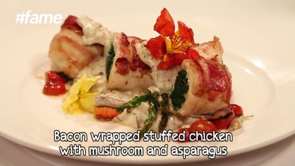 Bacon Wrapped Stuffed Chicken With Mushroom & Asparagus | Ajay Chopra
