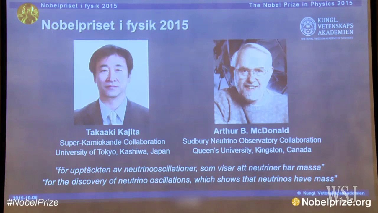 Nobel Prize in Physics given to Neutrino Discovering Scientists