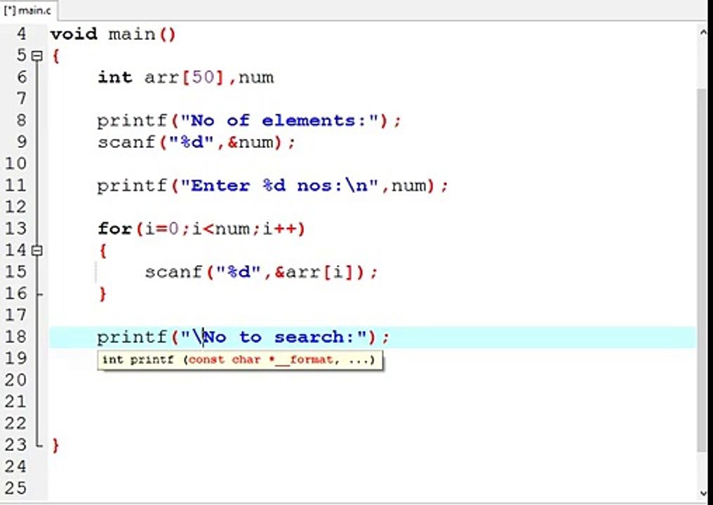 C PROGRAM-LINEAR SEARCH (IN HINDI)