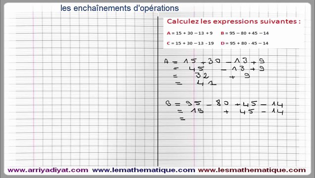Maths 5ème - Les enchaînements d'opérations Exercice 1