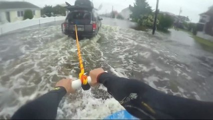 Street Surfing in flooded Delaware after Hurricane Joaquin