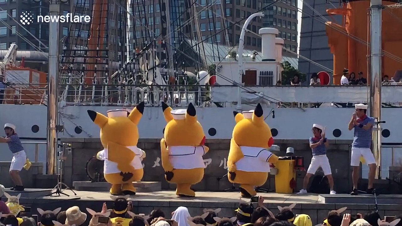 Bizarre video of Pikachus dancing in Japan