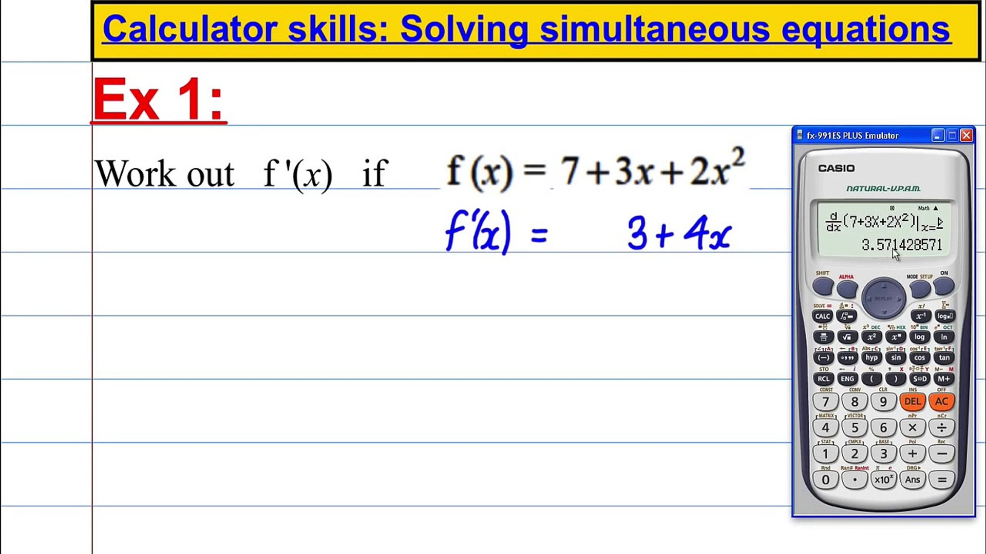 How to do a differentiation on CASIO FX 991ES PLUS Calculator - video  Dailymotion