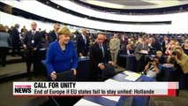 Germany, France plead for unity in face of EU crises